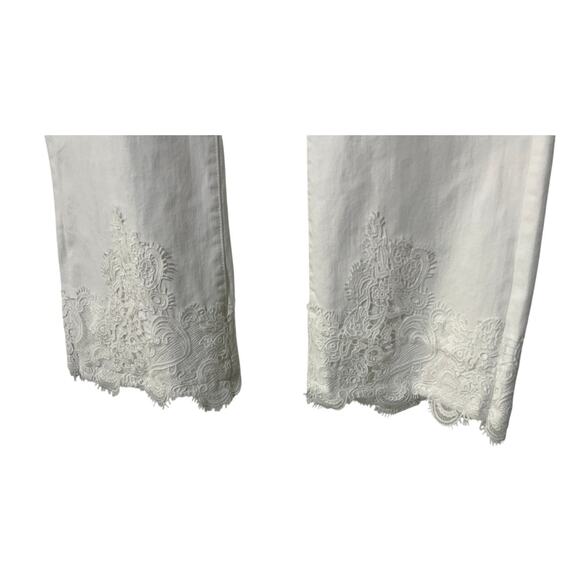 LIVERPOOL WOMENS 16 HANNAH CROP FLARE LACE HEM STRETCH DENIM JEAN WHITE NEW - Picture 5 of 11